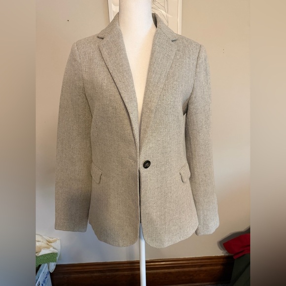Mural Jackets & Blazers - Mural Herringbone Navy Lined Suit Jacket